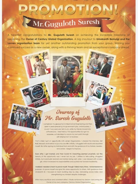 Promotion announcement for Mr. Suresh Guguloth